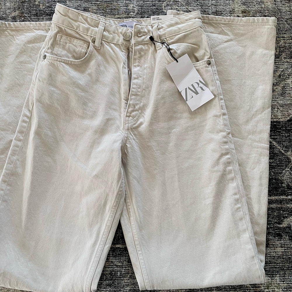 Zara Wide Leg High Rise Jeans - Ecru